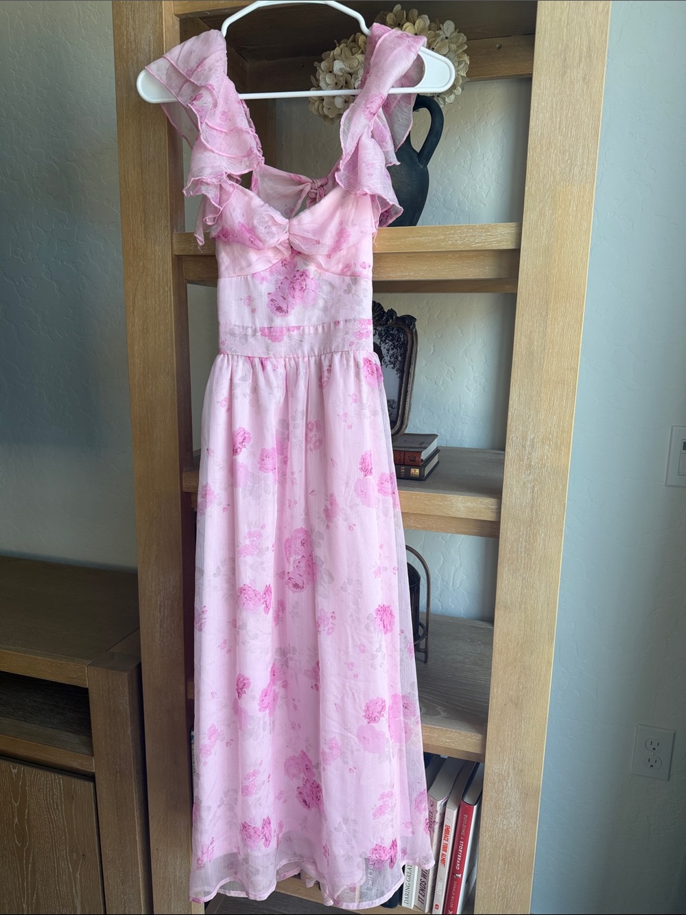 Women's Pink Ruffled Floral Maxi Dress Wedding Guest - Lulu’s size XS